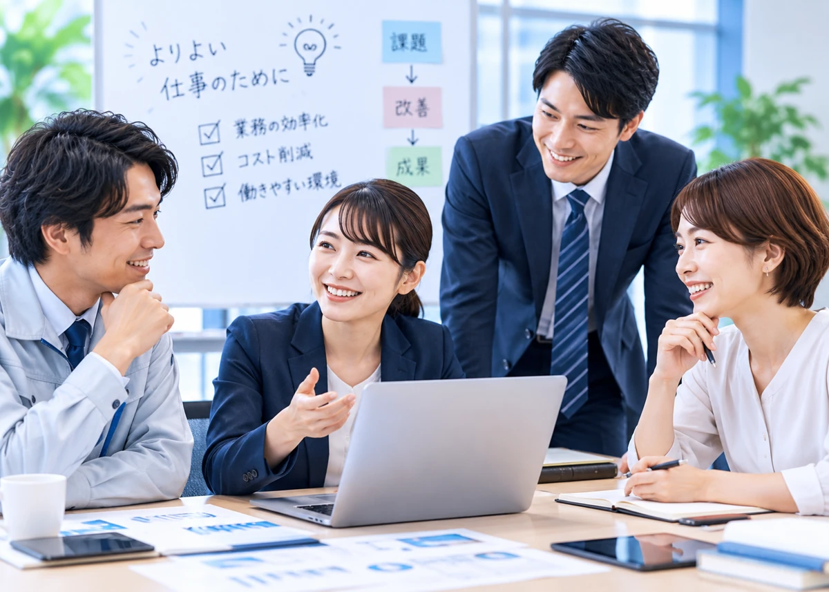 仕事の改善について話し合うチーム